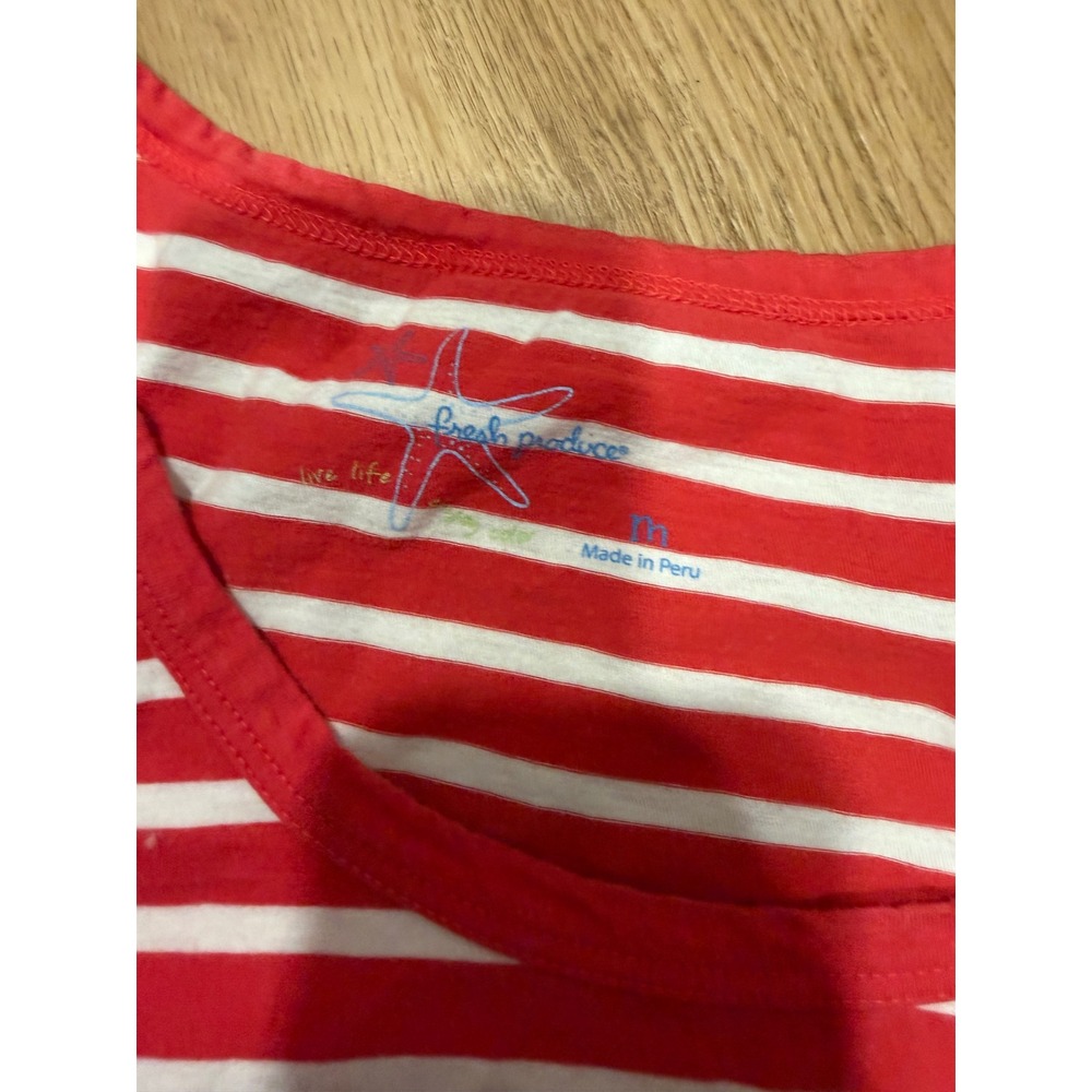 Fresh Produce Womens Red White Striped 3/4 Sleeve Scoop Neck Cotton Tee M - Picture 4 of 7
